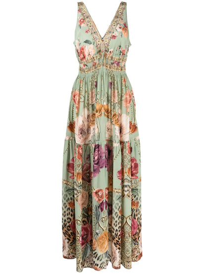 Floral-Print Silk Dress