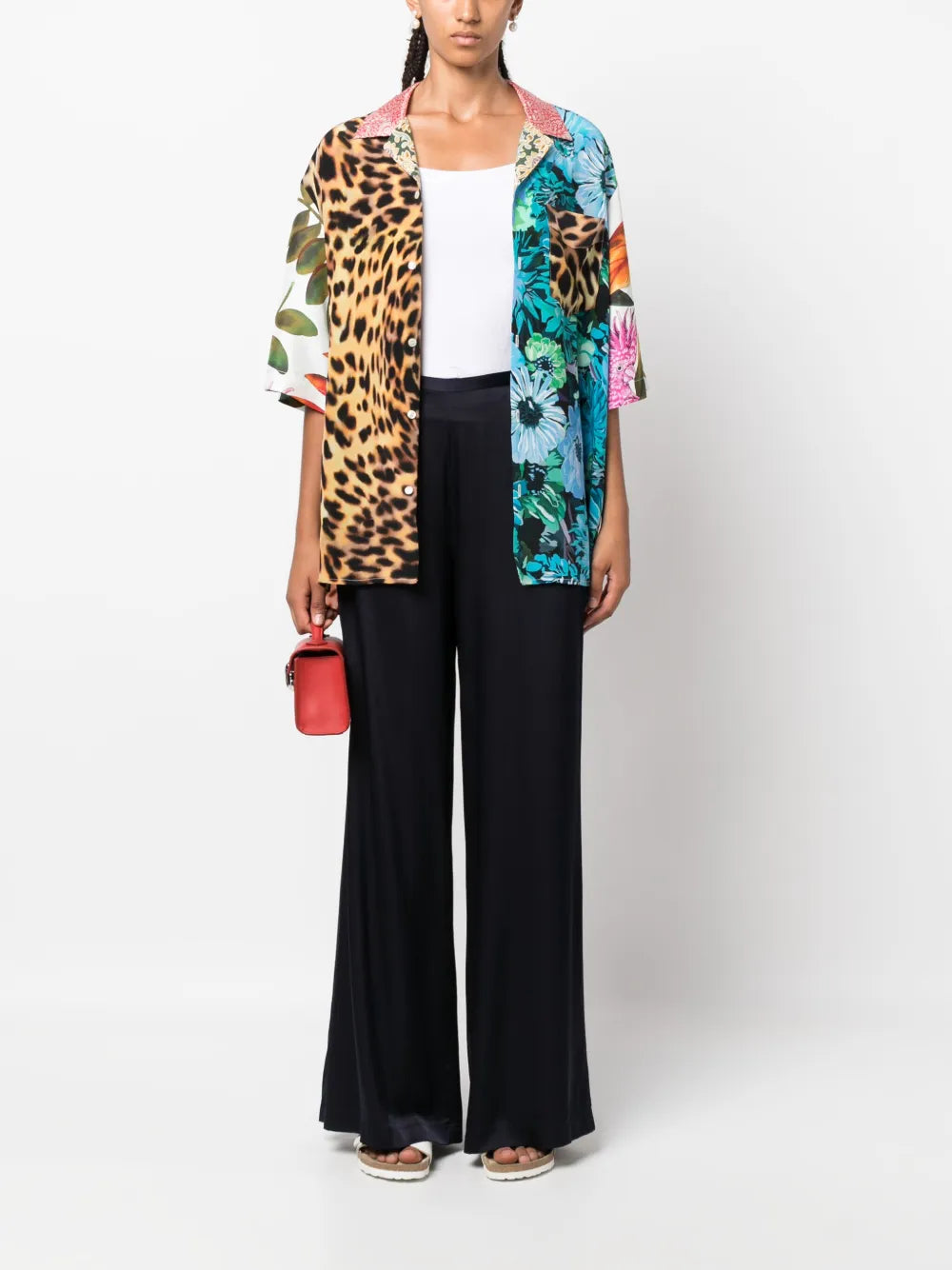 Satin-Finish Wide-Leg Trousers