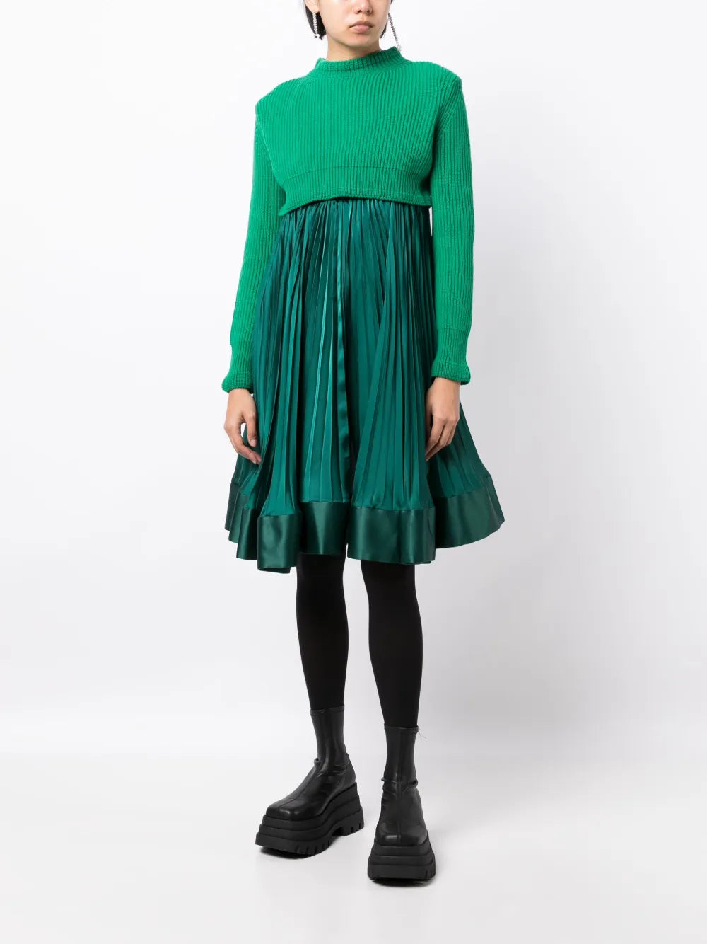 Pleated Layered Wool Dress