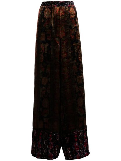 Graphic-Print Velvet Trousers