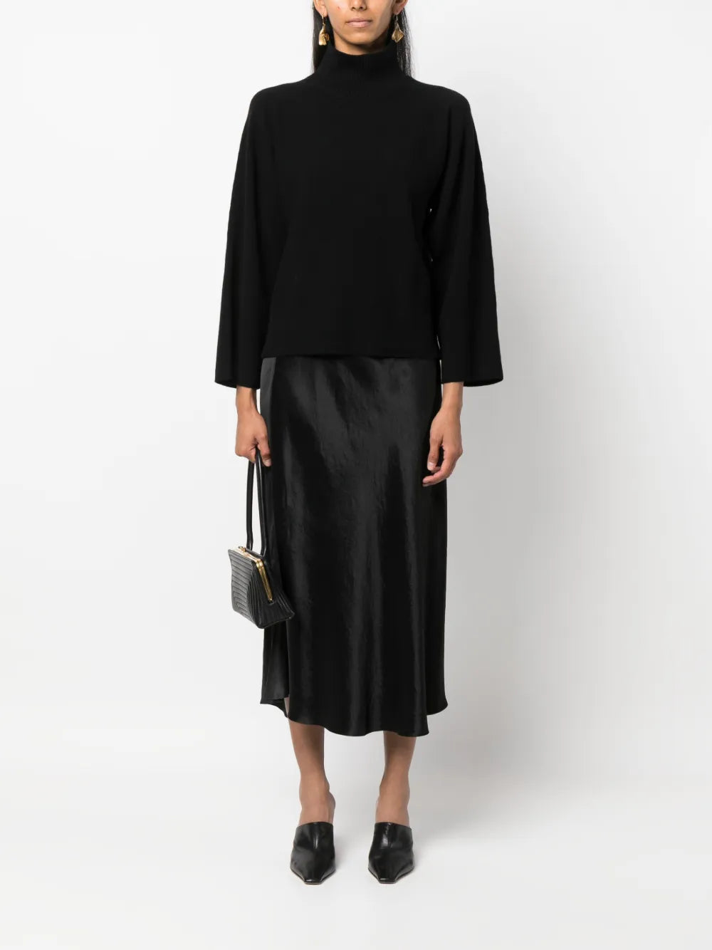 Satin-Finish Draped Midi Skirt