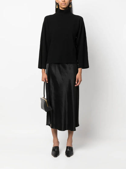 Satin-Finish Draped Midi Skirt