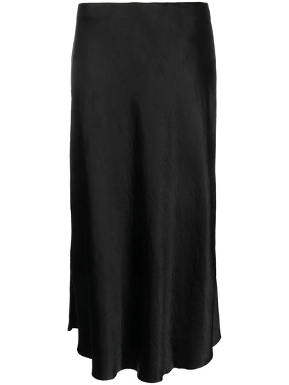 Satin-Finish Draped Midi Skirt