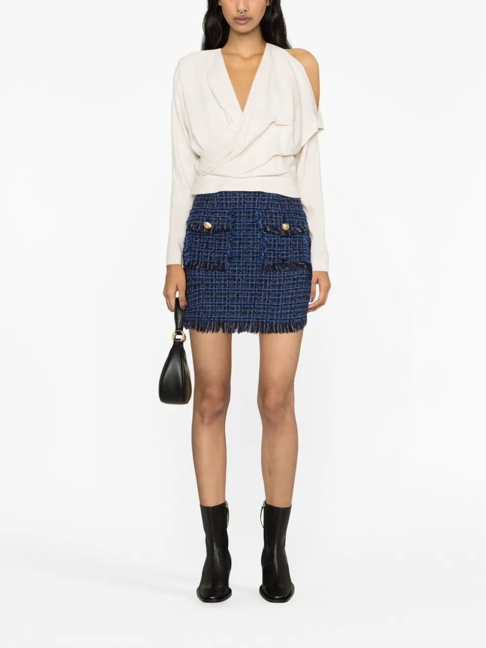 Frayed-Edge Bouclé Miniskirt