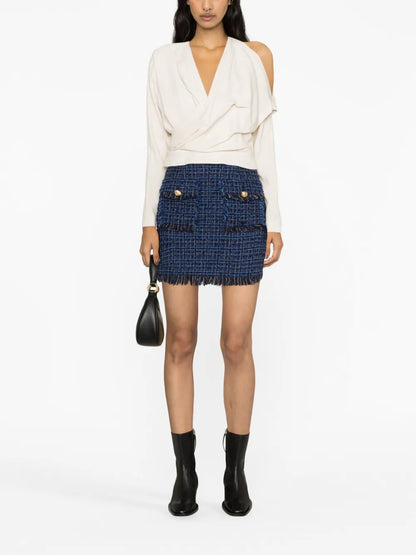 Frayed-Edge Bouclé Miniskirt
