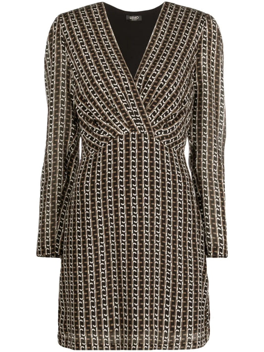 Chain-Link Print Silk Wrap Minidress
