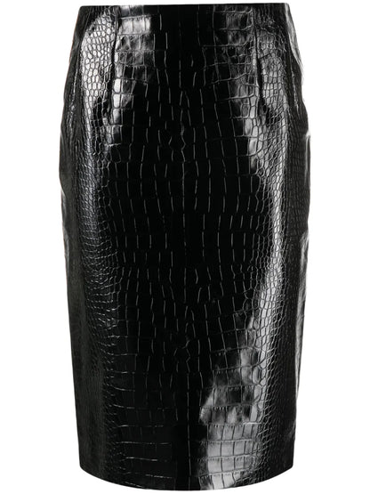 Crocodile-Embossed Midi Skirt
