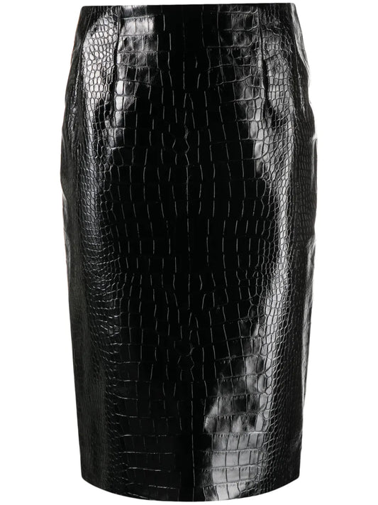 Crocodile-Embossed Midi Skirt