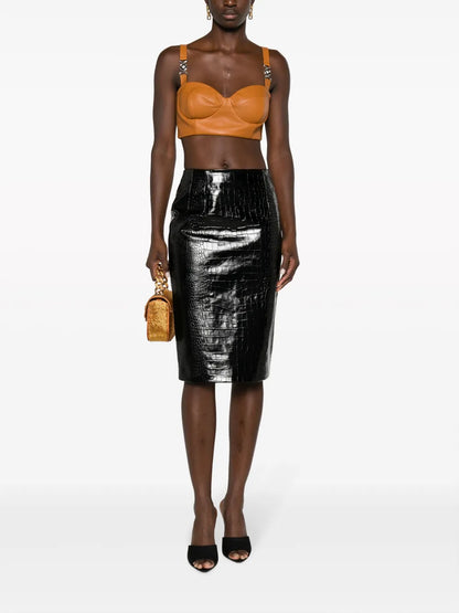 Crocodile-Embossed Midi Skirt