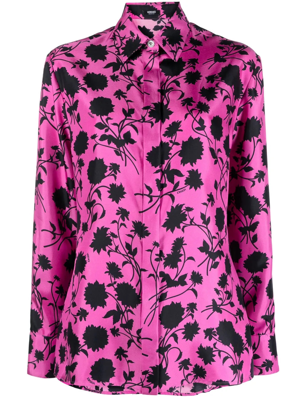Floral Silhouette-Print Silk Shirt