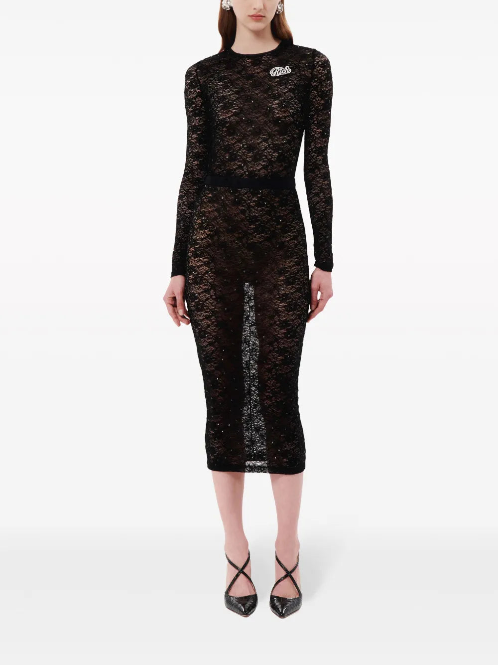 Logo-Appliqué Lace Crop Top