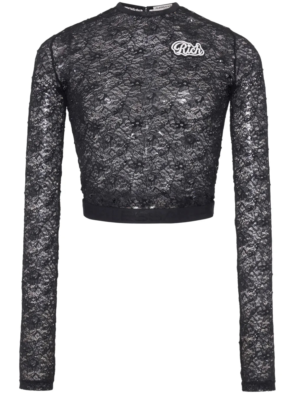 Logo-Appliqué Lace Crop Top