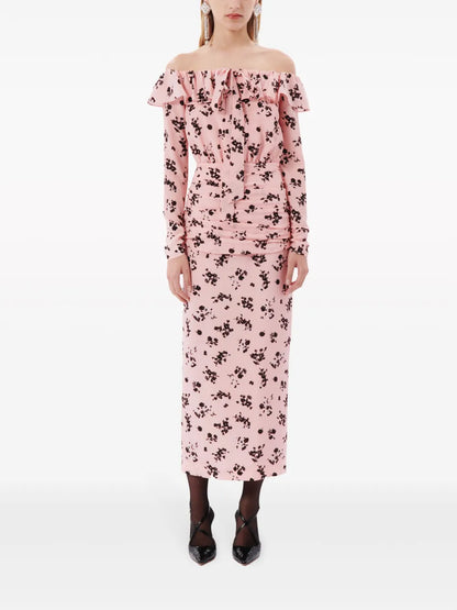 Floral-Print Ruffle Off-Shoulder Dress