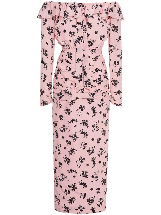 Floral-Print Ruffle Off-Shoulder Dress