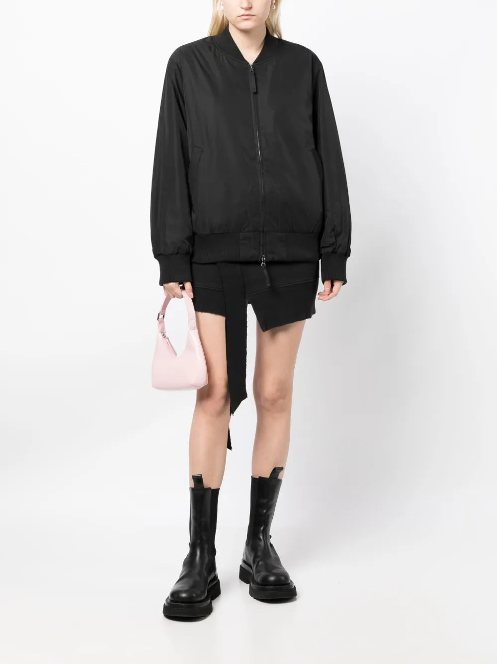 Baseball-Collar Zip-Up Bomber Jacket