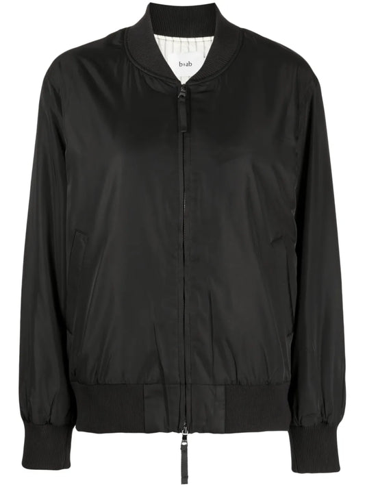 Baseball-Collar Zip-Up Bomber Jacket
