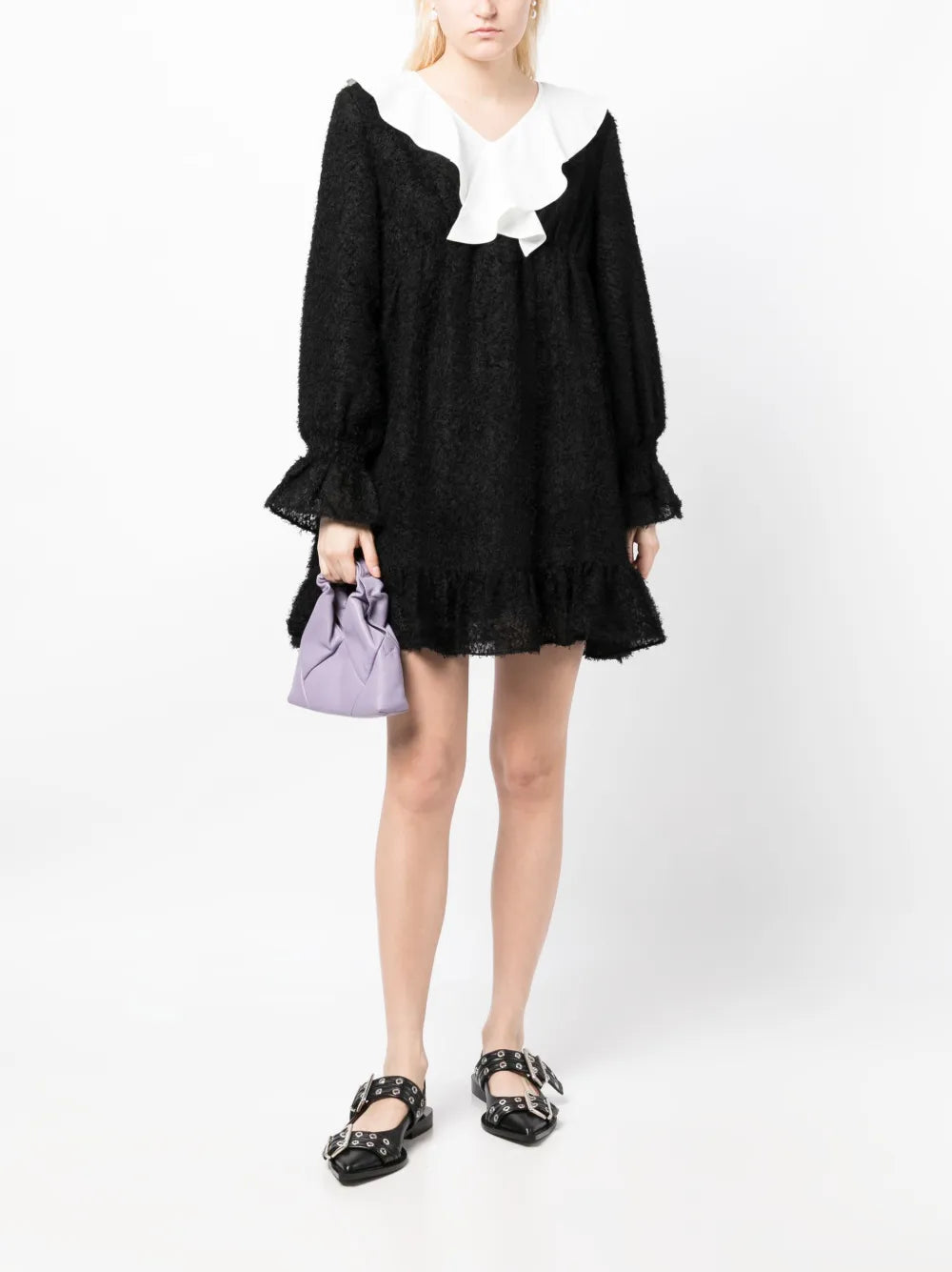 Ruffle-Detailing Textured-Finish Dress