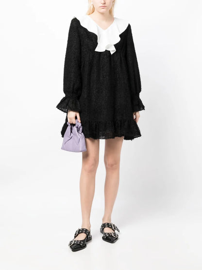 Ruffle-Detailing Textured-Finish Dress