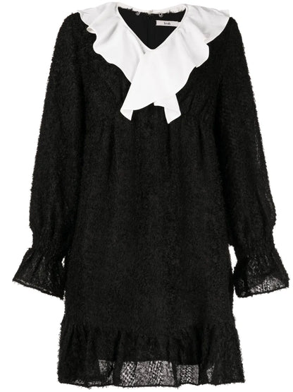Ruffle-Detailing Textured-Finish Dress