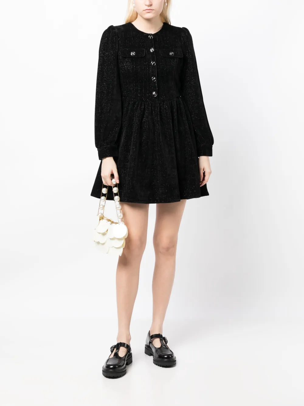Metallic-Threading Long-Sleeve Dress