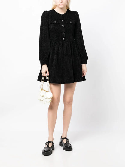 Metallic-Threading Long-Sleeve Dress