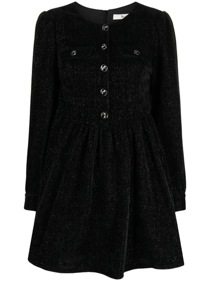 Metallic-Threading Long-Sleeve Dress