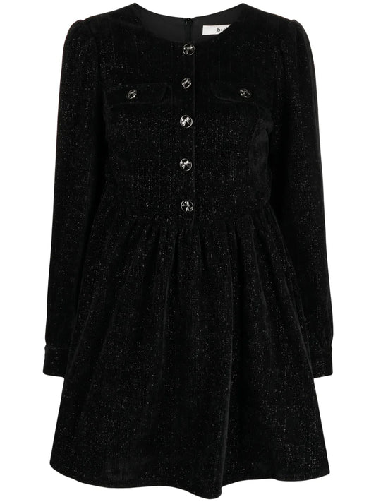 Metallic-Threading Long-Sleeve Dress