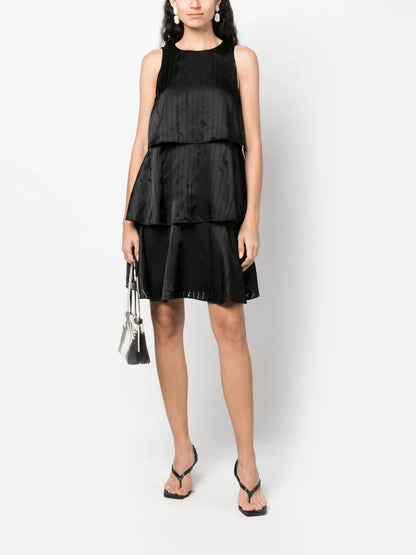 Satin-Finish Devoré-Effect Sleeveless Dress