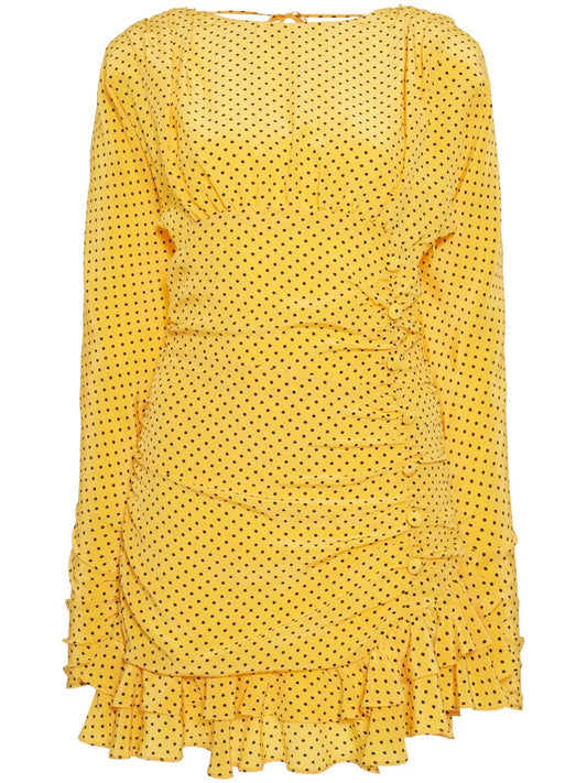 Polka-Dot Ruched Silk Minidress