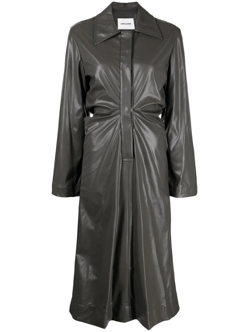 Ruched Faux-Leather Shirt Dress