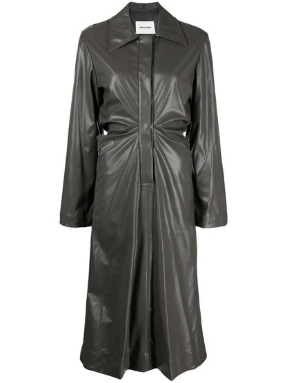 Ruched Faux-Leather Shirt Dress