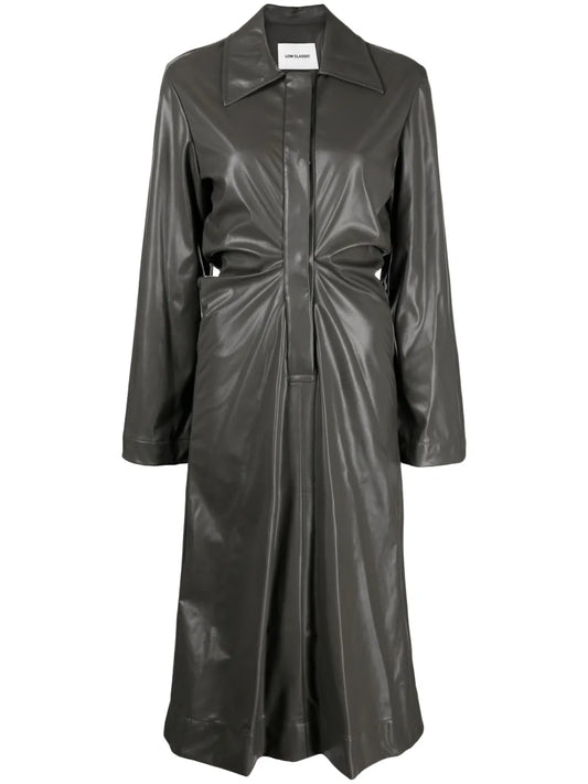 Ruched Faux-Leather Shirt Dress