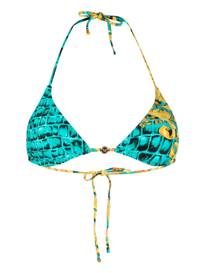 Baroccodile-Print Triangle Bikini Top