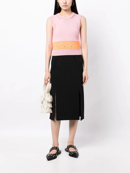 Elasticated Slit-Detail Midi Skirt