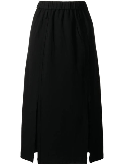 Elasticated Slit-Detail Midi Skirt