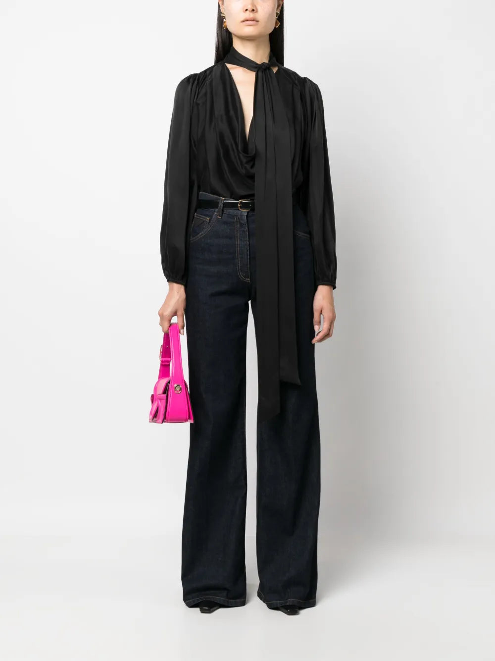 Pussy Bow Long-Sleeve Silk Blouse