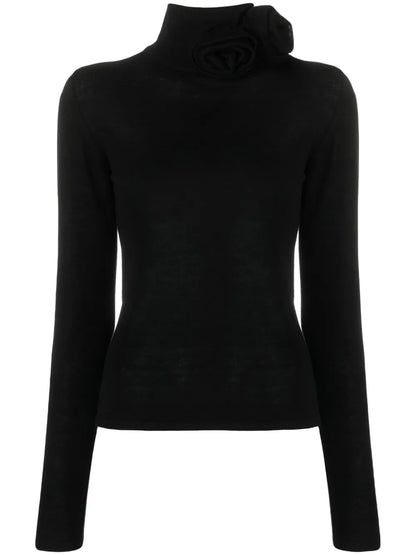 Floral-Appliqué High-Neck Jumper