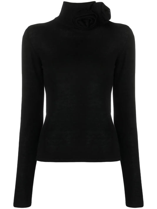 Floral-Appliqué High-Neck Jumper