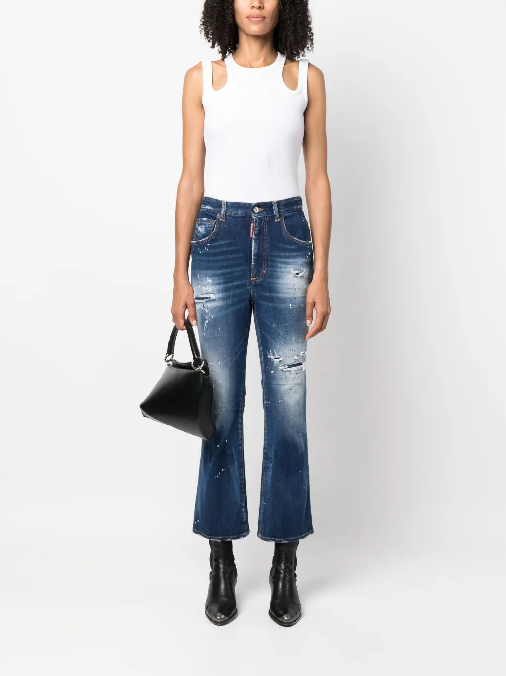 Ripped-Detail Flared Jeans