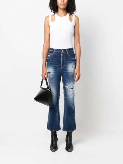 Ripped-Detail Flared Jeans