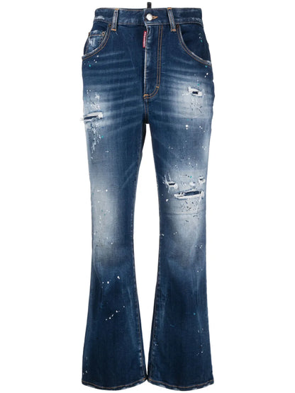 Ripped-Detail Flared Jeans