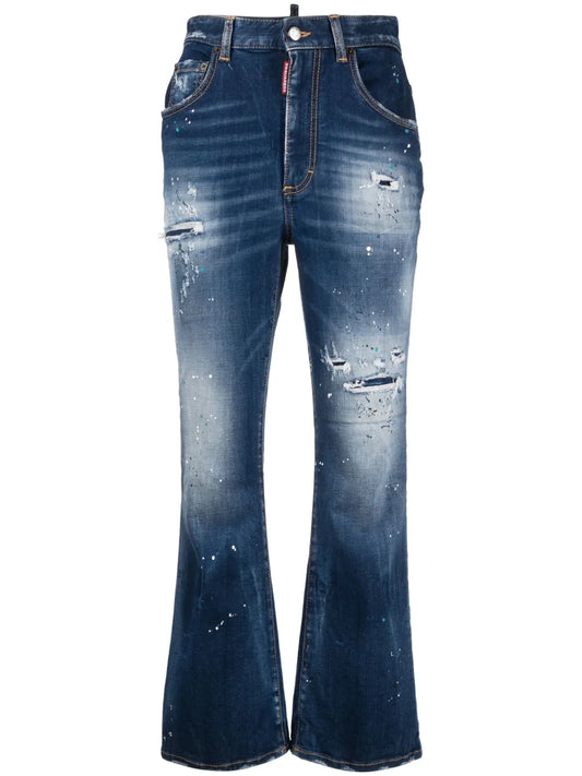 Ripped-Detail Flared Jeans