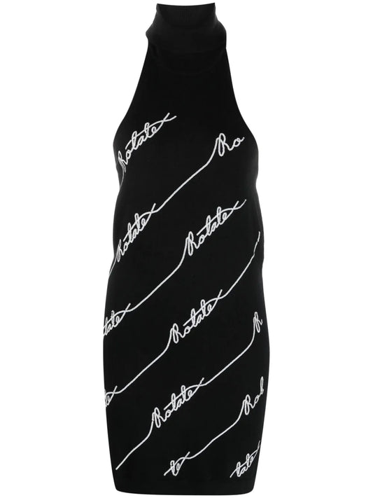 Sequin Logo-Embellished Halterneck Minidress