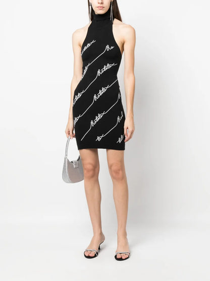 Sequin Logo-Embellished Halterneck Minidress