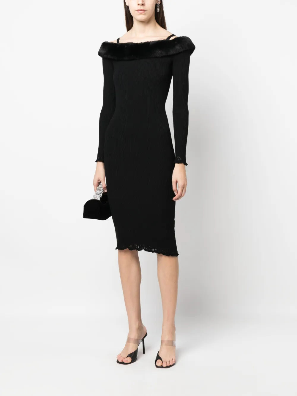 Off-Shoulder Ribbed Midi Dress