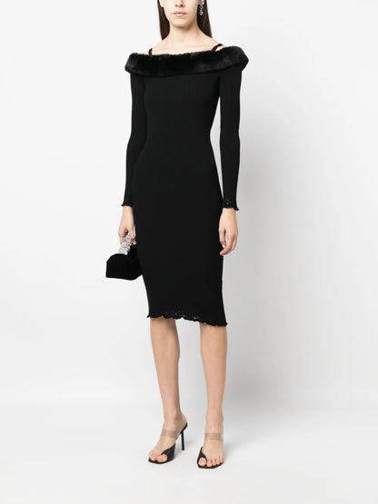 Off-Shoulder Ribbed Midi Dress