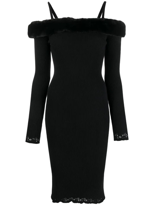 Off-Shoulder Ribbed Midi Dress