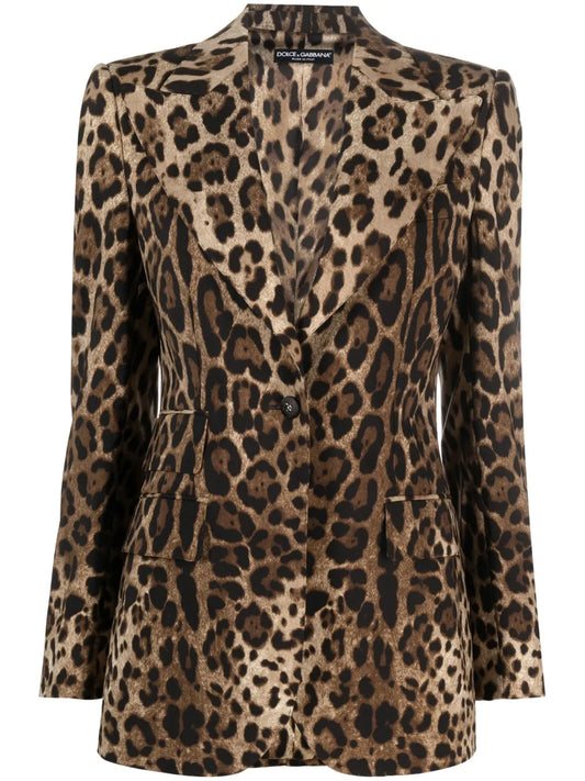 Leopard-Print Single-Breasted Blazer
