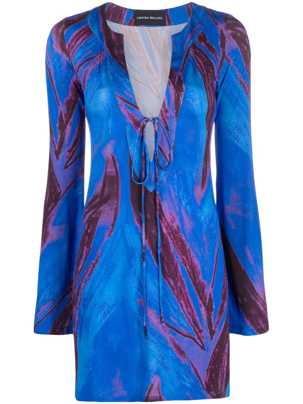 Abstract-Print Long-Sleeved Kaftan Dress