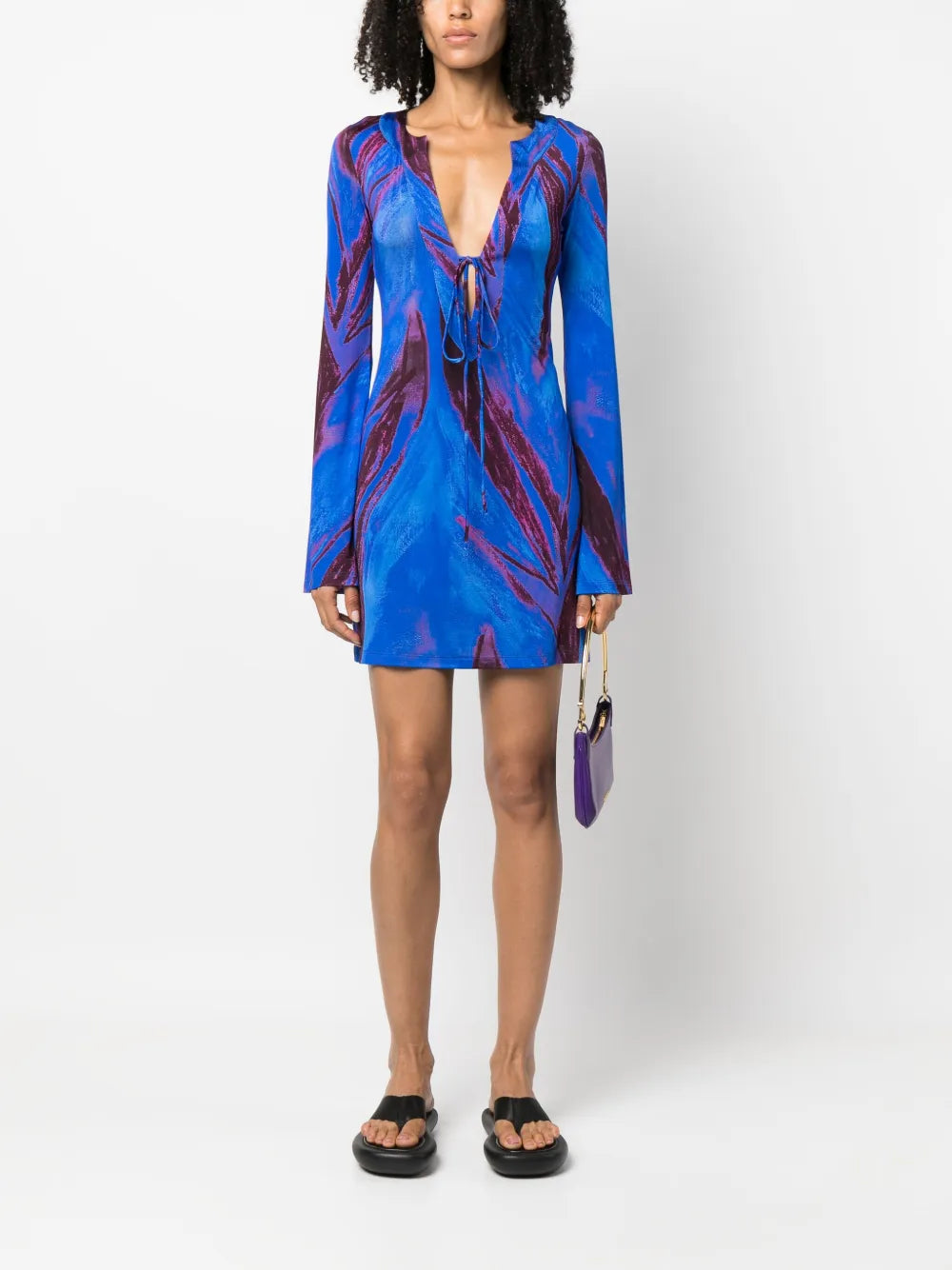 Abstract-Print Long-Sleeved Kaftan Dress